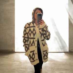 Vintage Hand Knit Hooded Cardigan Sweater Women’s M/L